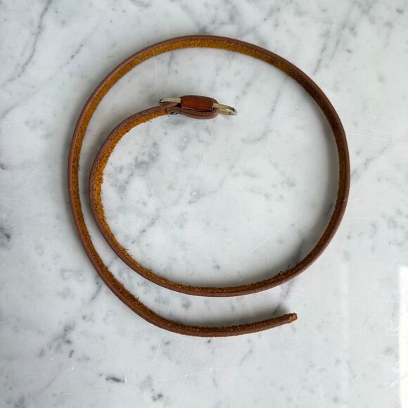 Vintage Brown Leather Belt – Minimal Oval Brass Buckle 70s 80s - Picture 6 of 8